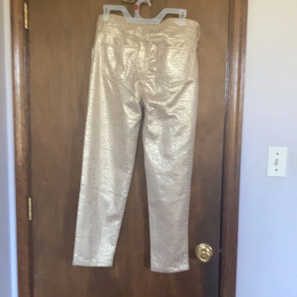 Relist2/20 Mid rise slim fit straight pant w metallic gold spatter print - Picture 14 of 16